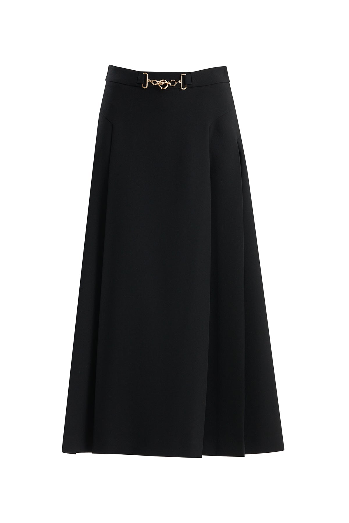 Black Pleated Skirt with Chain Accessory