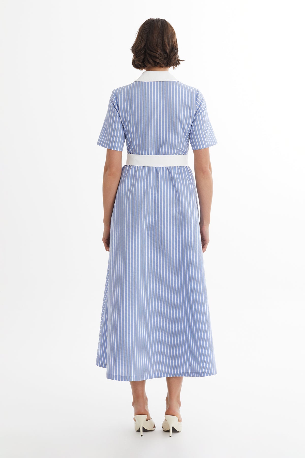 Blue Tie-Waist Striped Dress