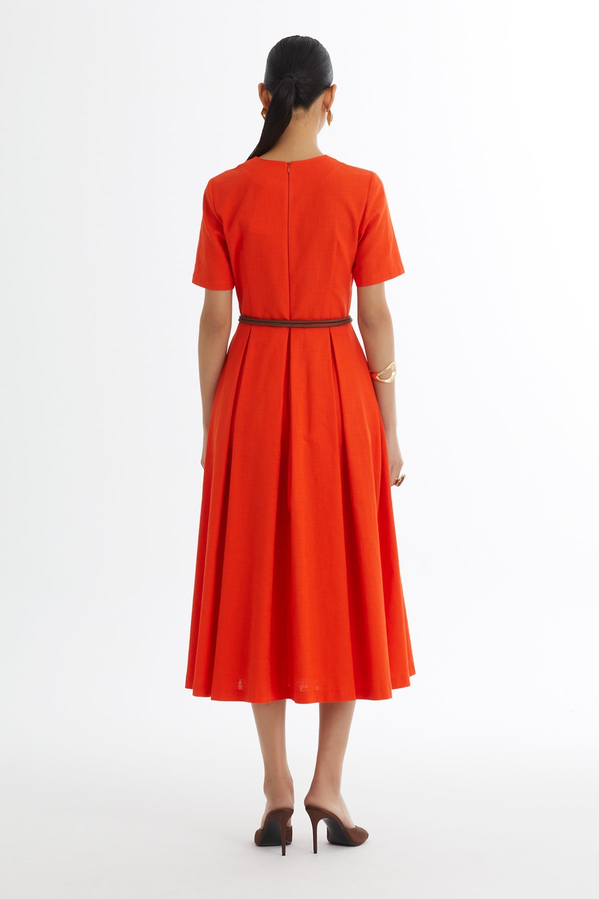 Red Floral Cord-Belted Dress