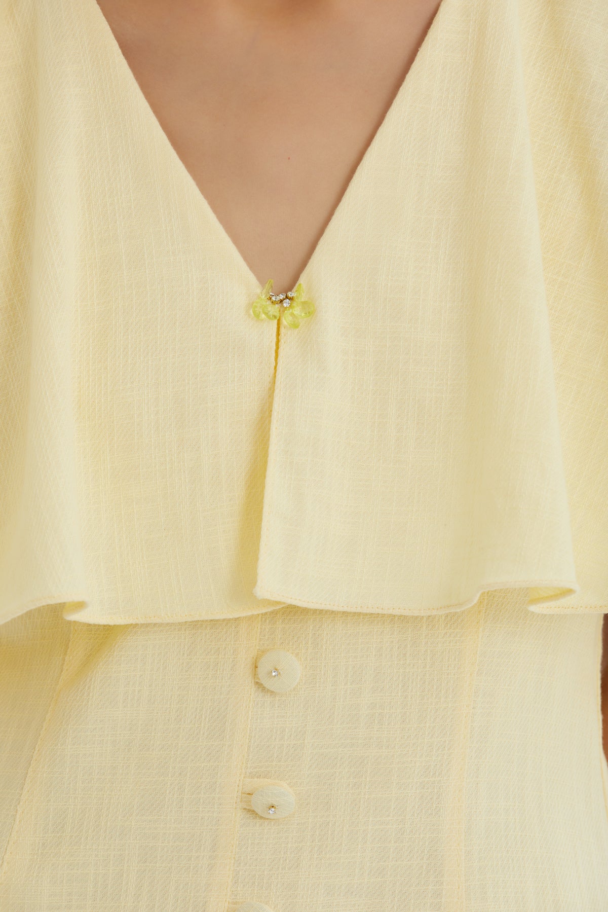 Yellow Cape-Detail Embroidered Dress