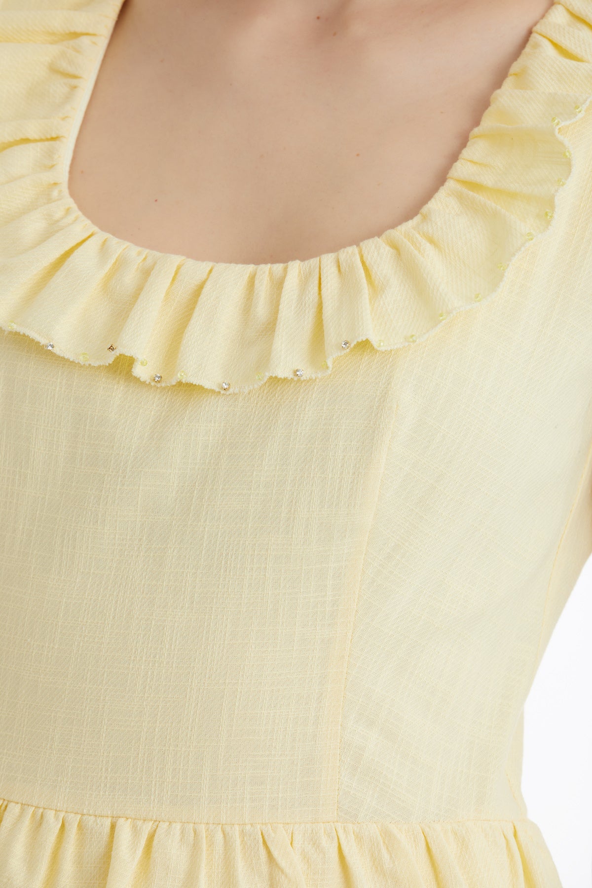Yellow Ruffled Sleeveless Square-Neck Dress