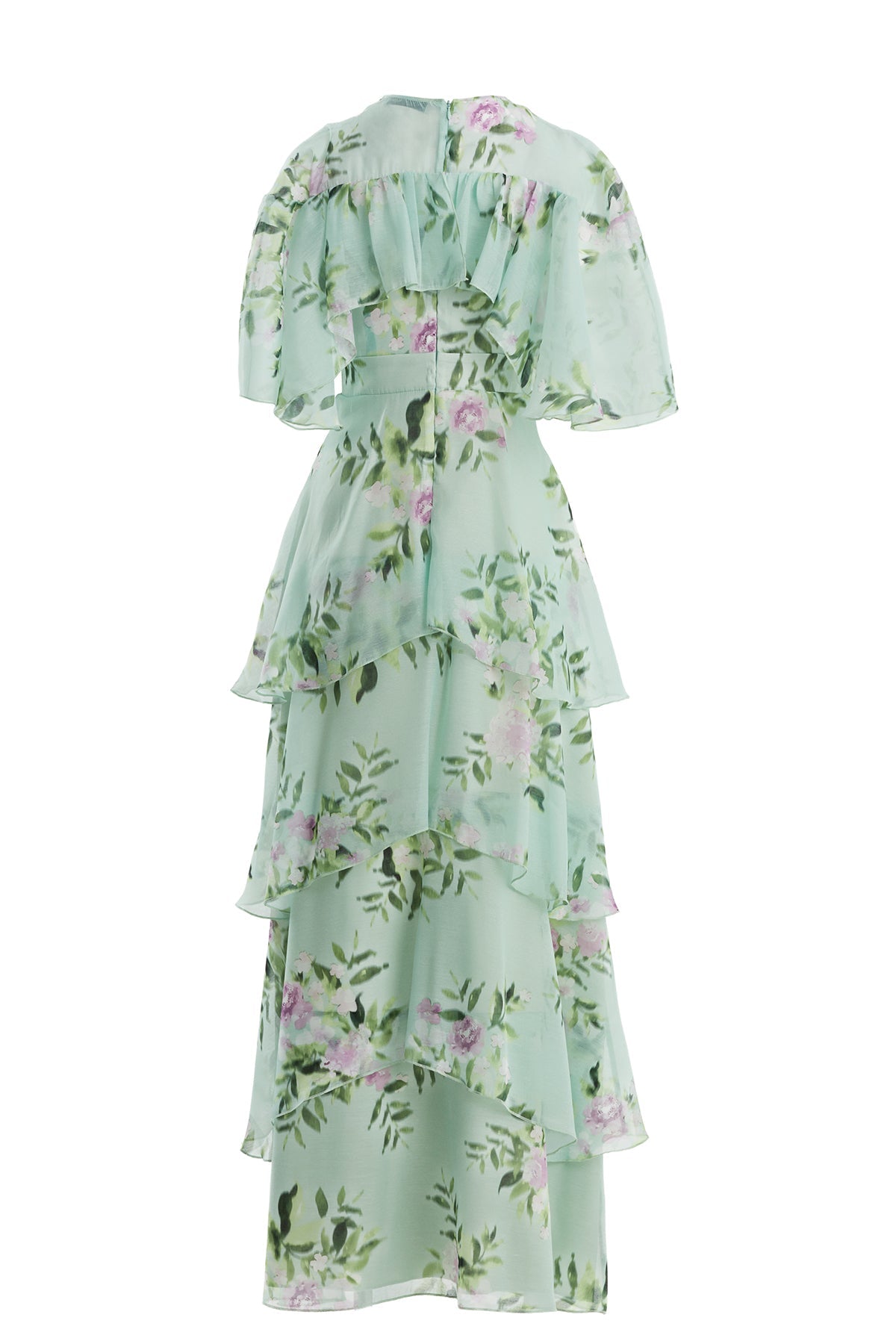 Green Embroidered Patterned Ruffle Dress