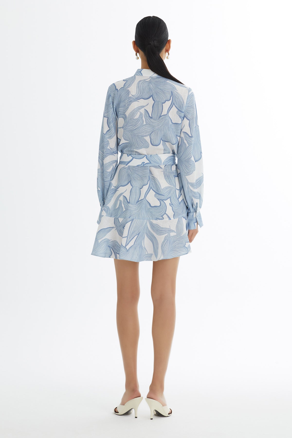 Blue Embroidered Ruffle Pattern Dress