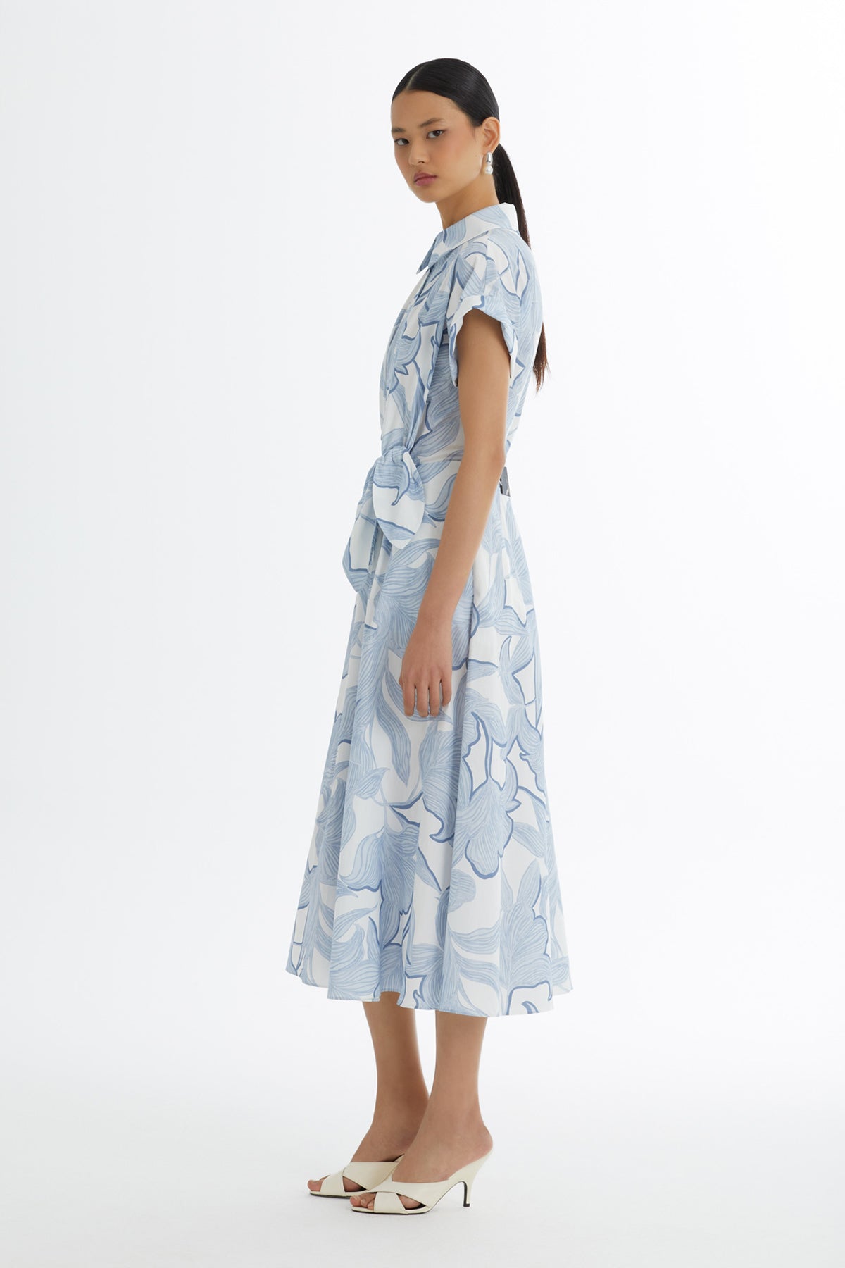 Blue Shirt Collar Patterned Dress