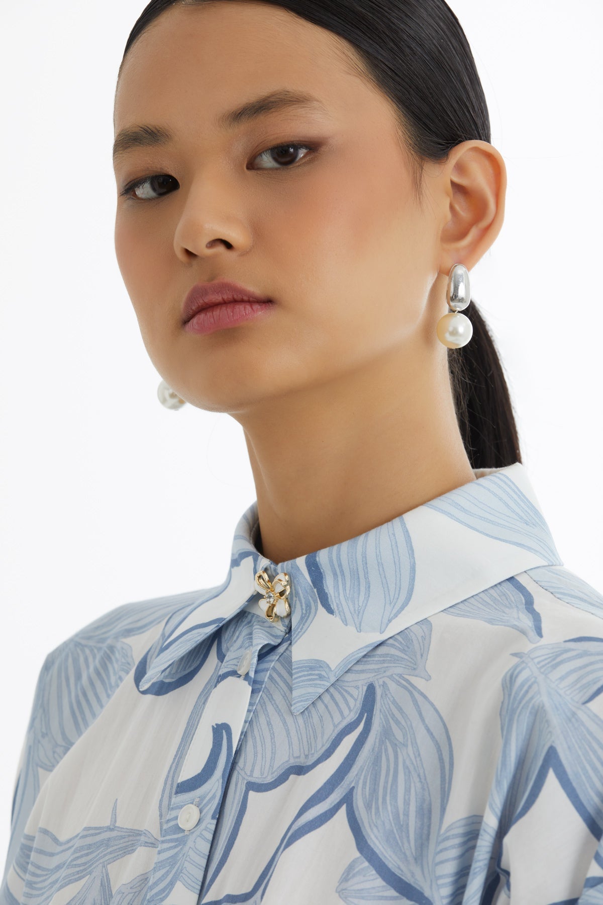 Blue Shirt Collar Patterned Dress