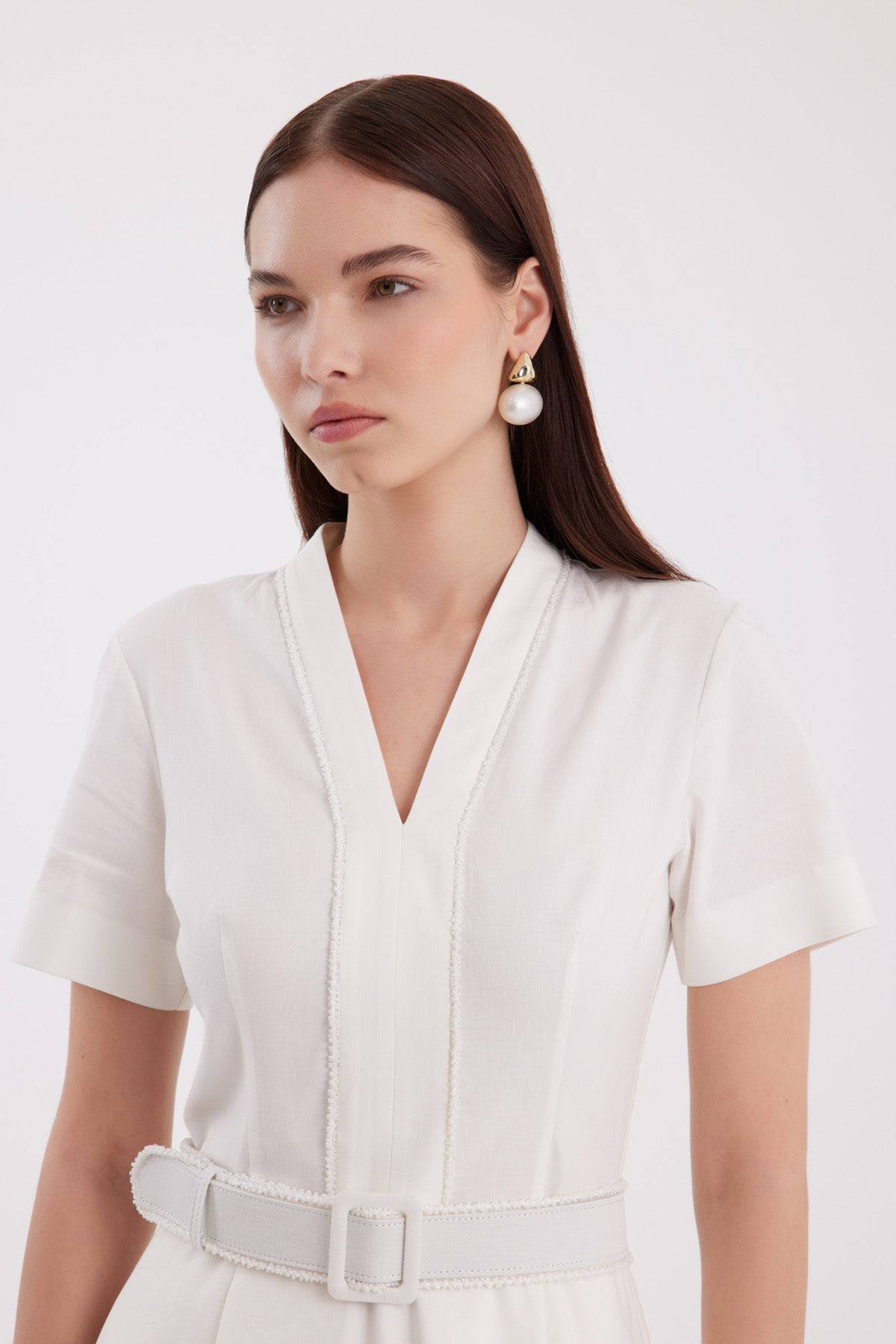 Ecru Body-Hugging Midi Dress