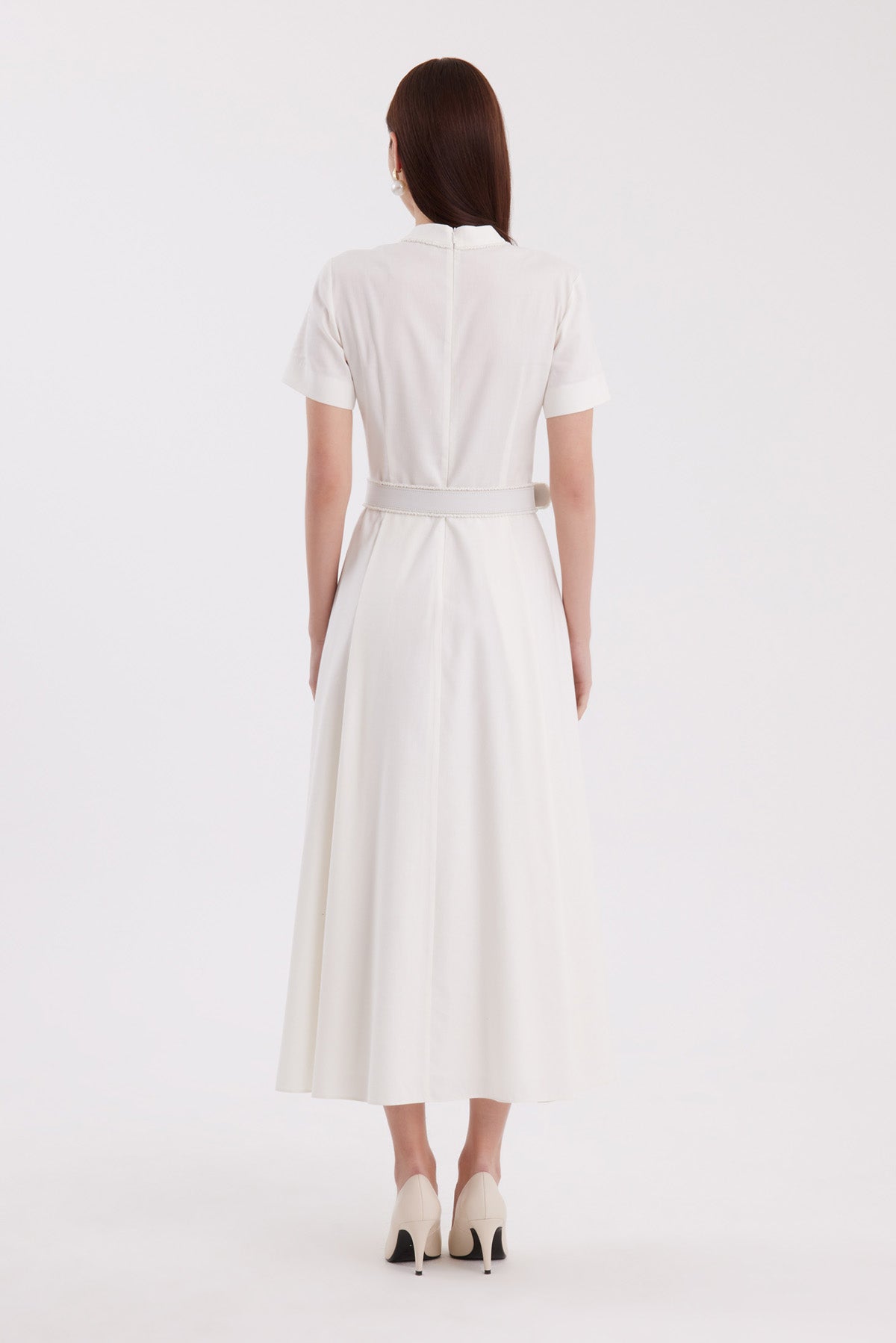 Ecru Body-Hugging Midi Dress