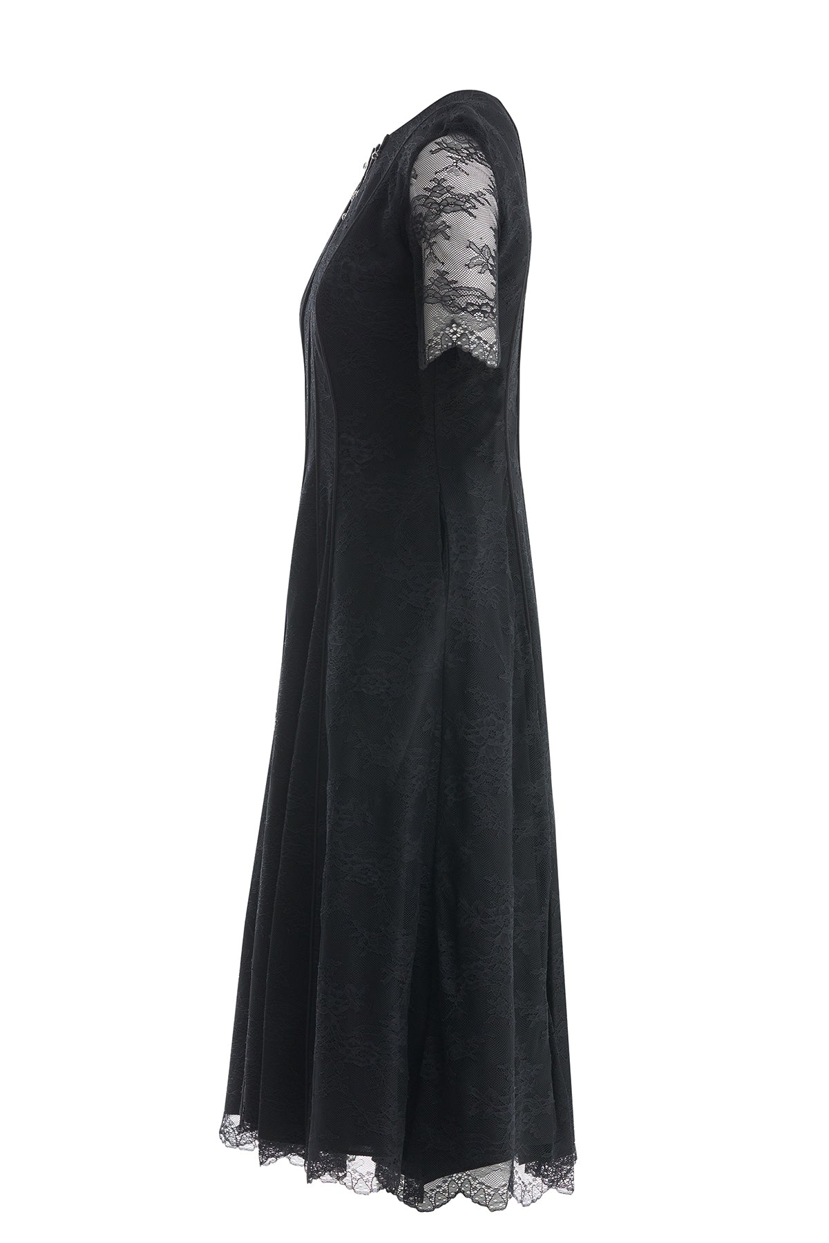 Black Embroidered Lace Detailed Midi Dress