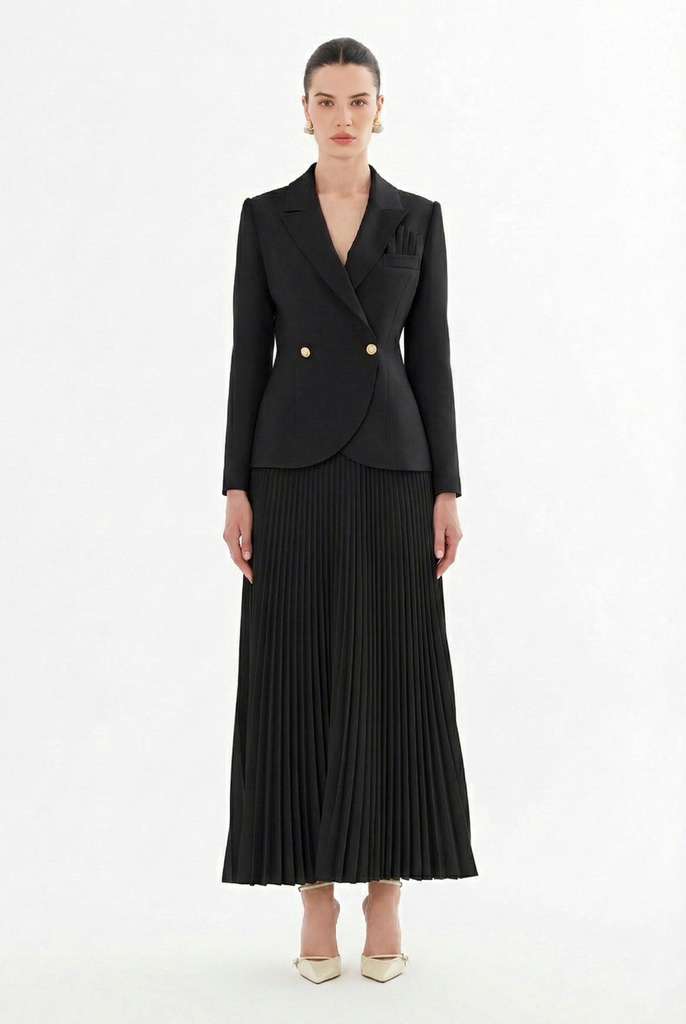 Double-Breasted Jacket and Pleated Suit N