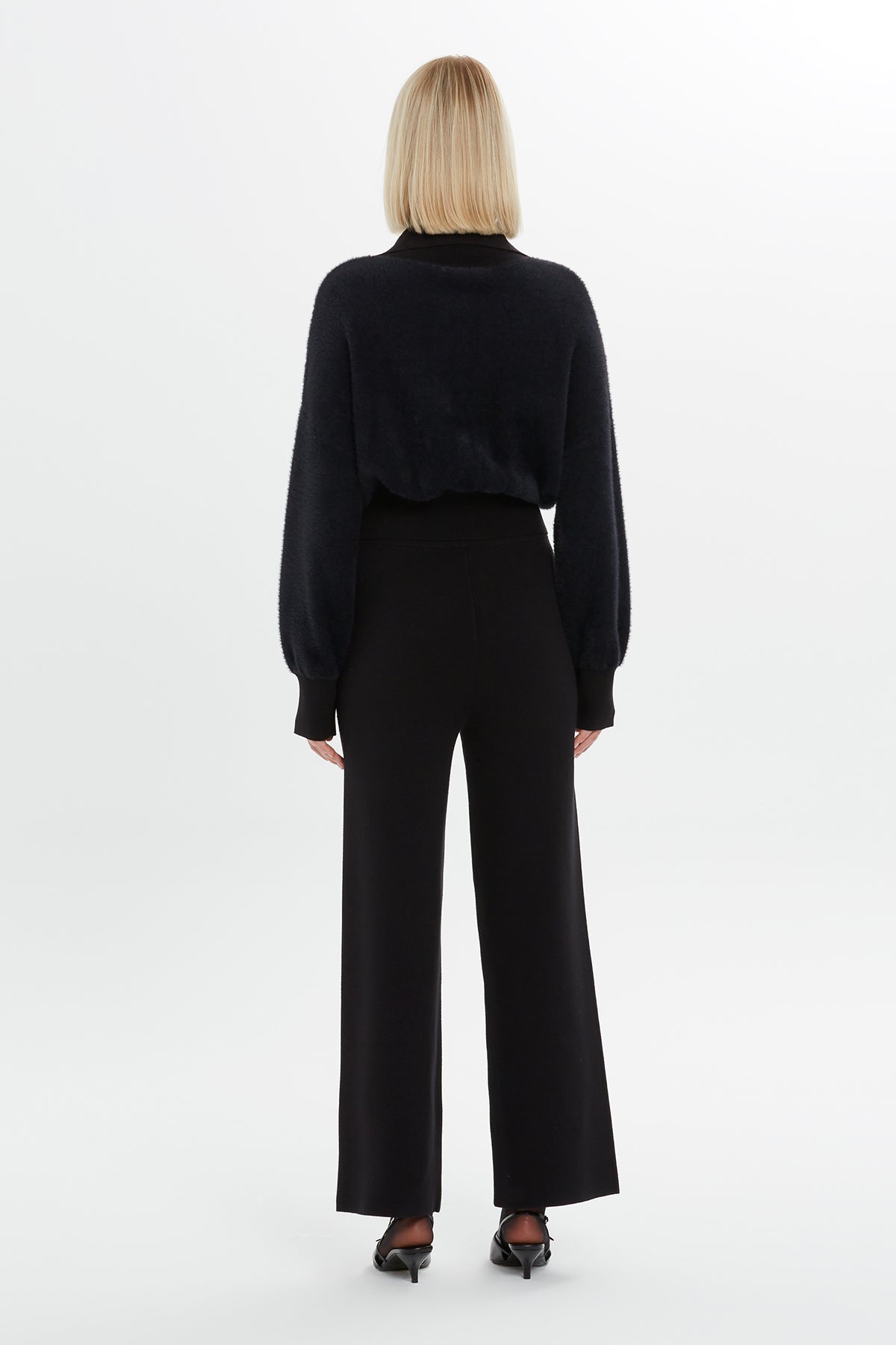 Shirt Collar Front Button Detail Black Blouse N