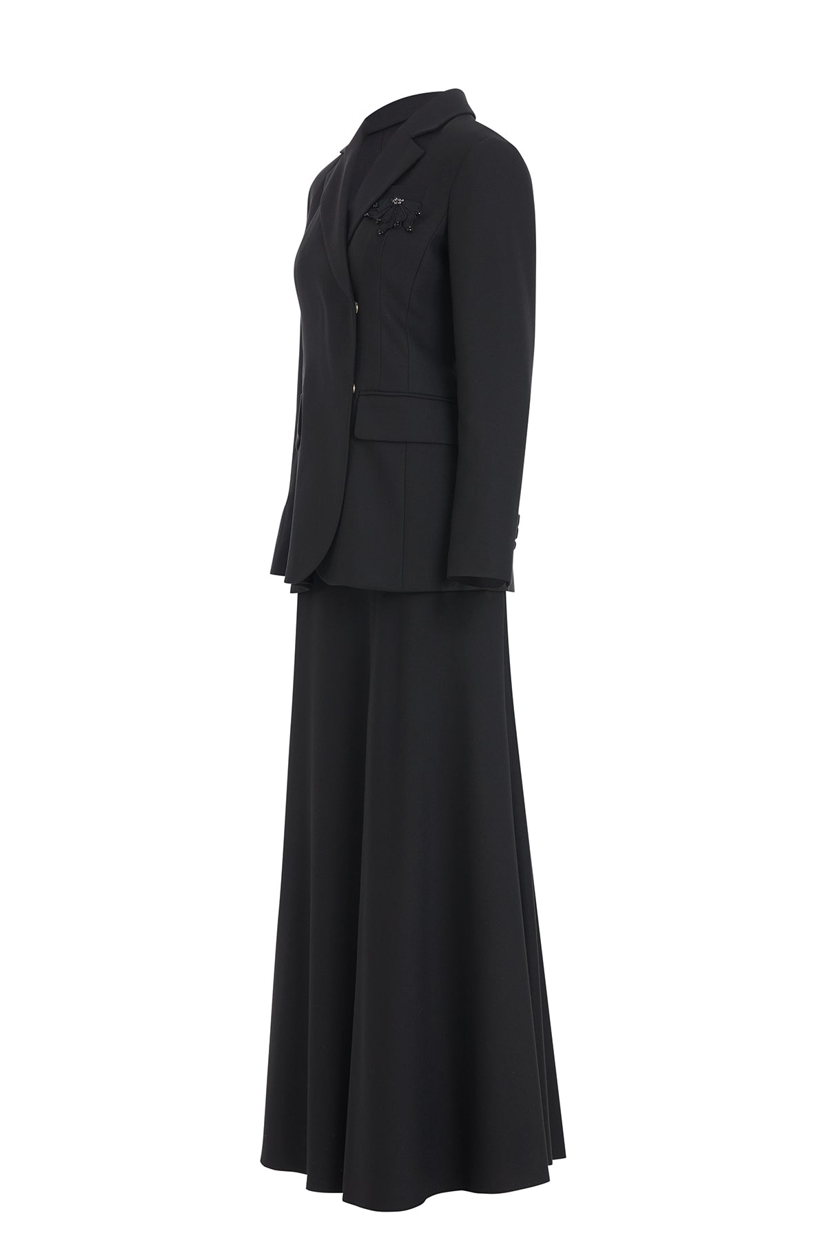 Black Mermaid Skirt Set with Floral Detail